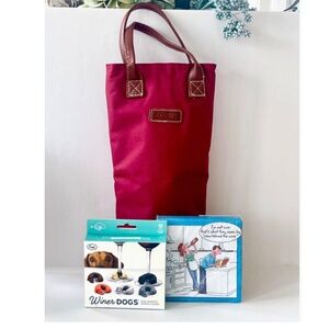 Insulated Zormy Wine Tote Bag Padded Maroon w/wine markers and funny napkins